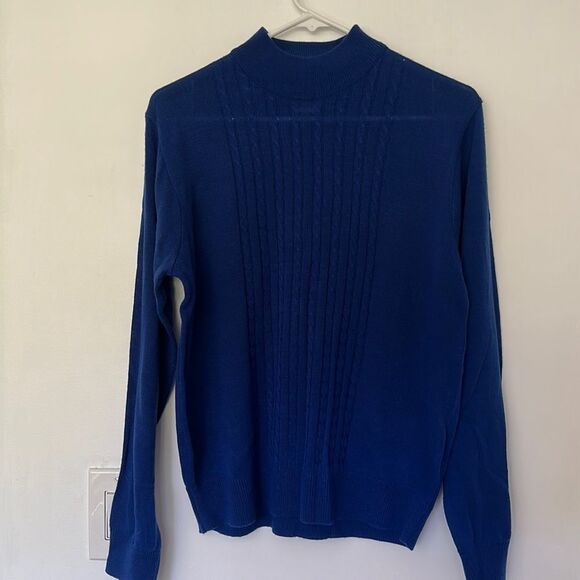 Royal Blue Cableknit turtleneck sweater - Picture 3 of 7